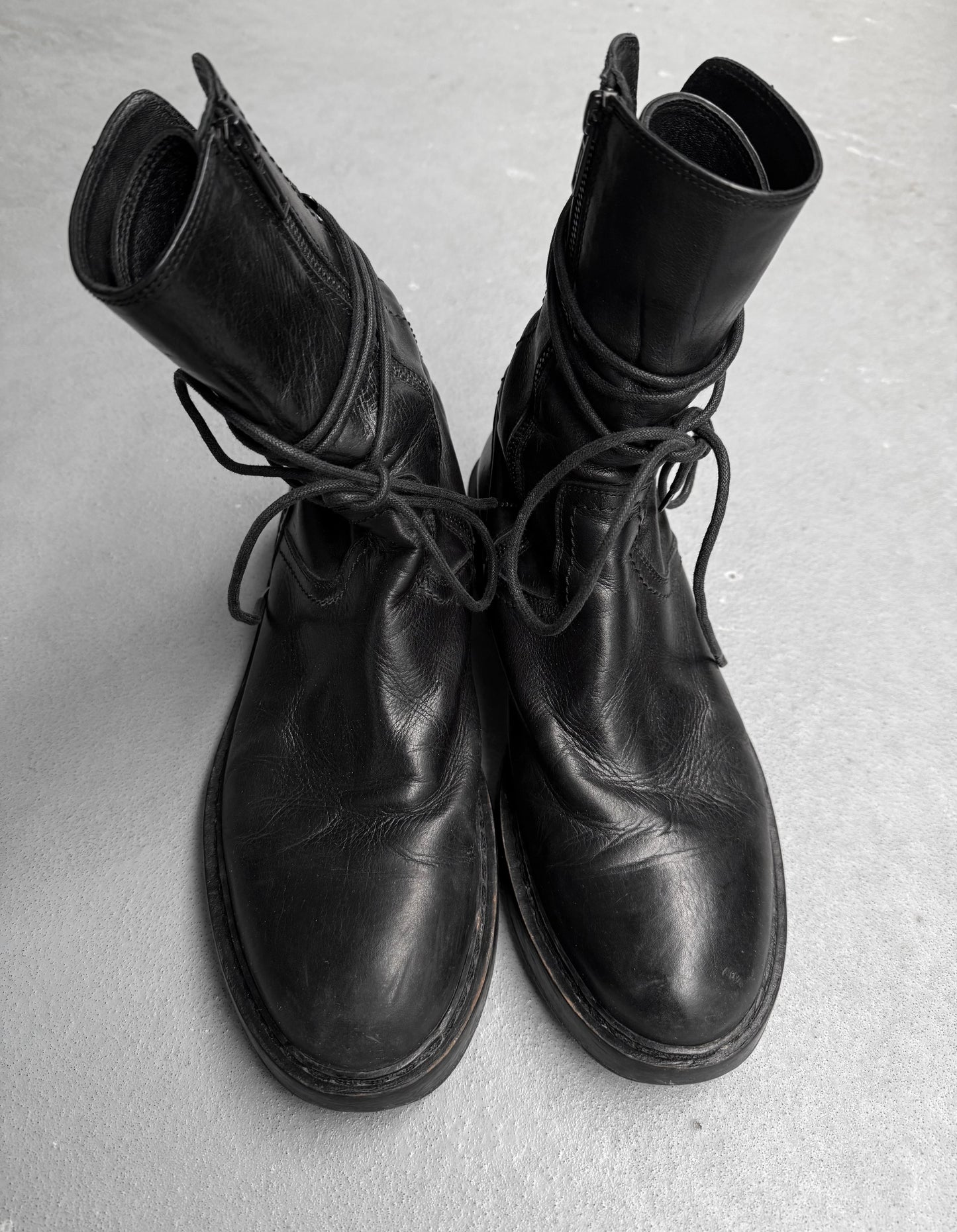 Ann Demeulemeester AW21 Black ‘Vitello’ Backlace Leather Boots