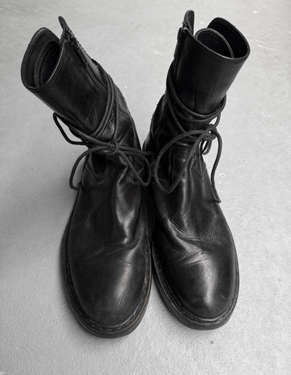 Ann Demeulemeester AW21 Black ‘Vitello’ Backlace Leather Boots