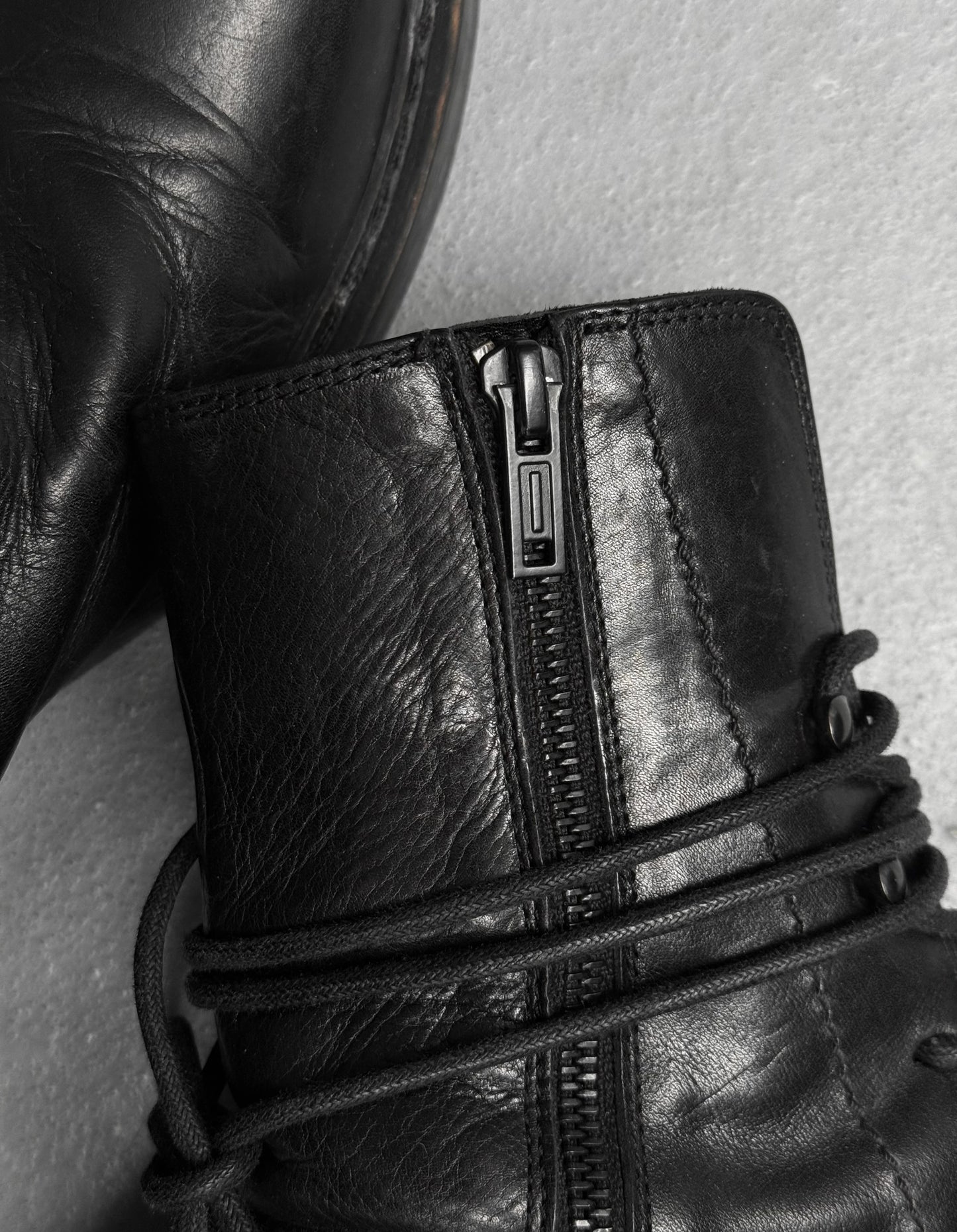 Ann Demeulemeester AW21 Black ‘Vitello’ Backlace Leather Boots