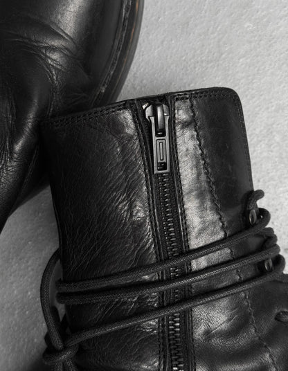 Ann Demeulemeester AW21 Black ‘Vitello’ Backlace Leather Boots