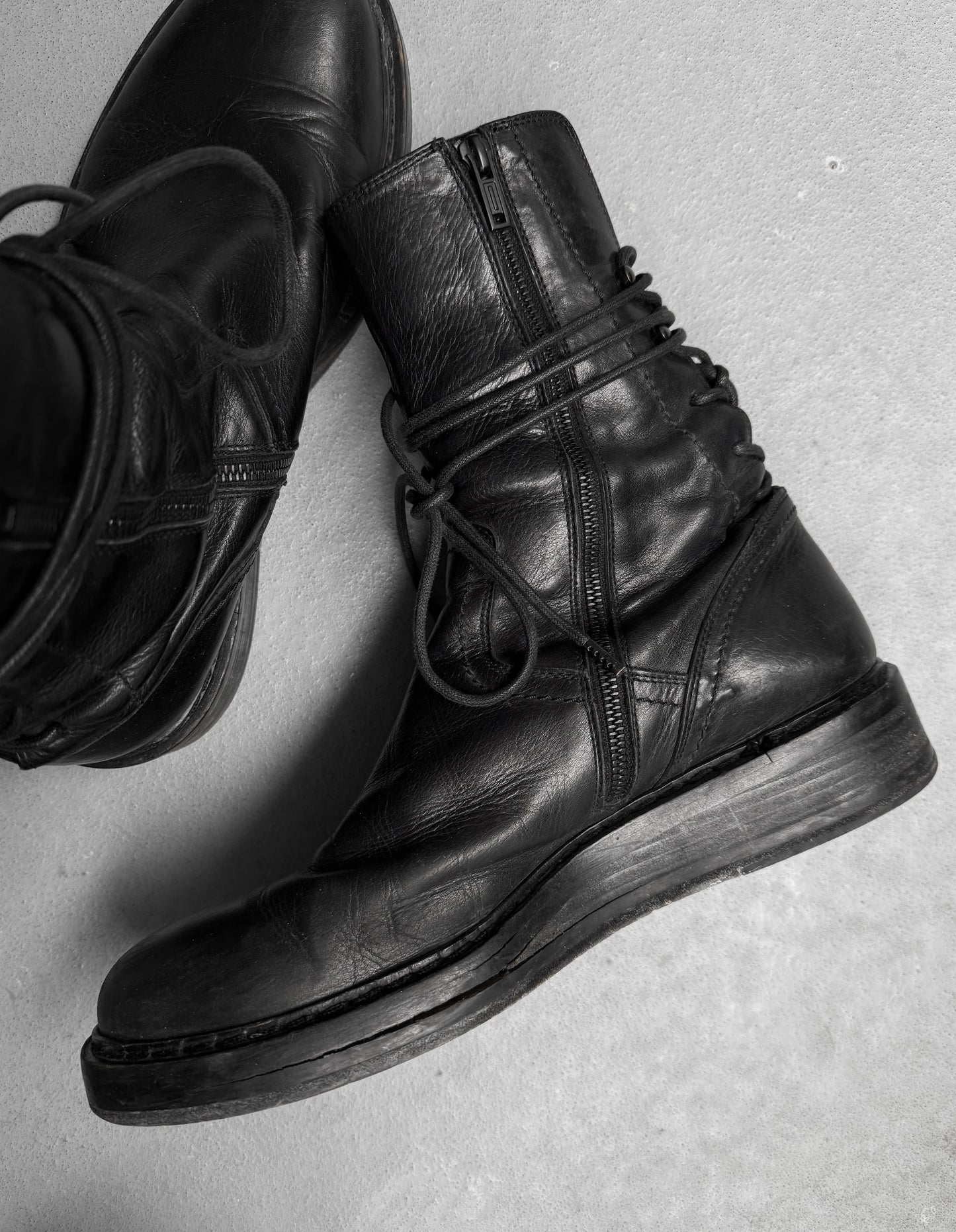 Ann Demeulemeester AW21 Black ‘Vitello’ Backlace Leather Boots