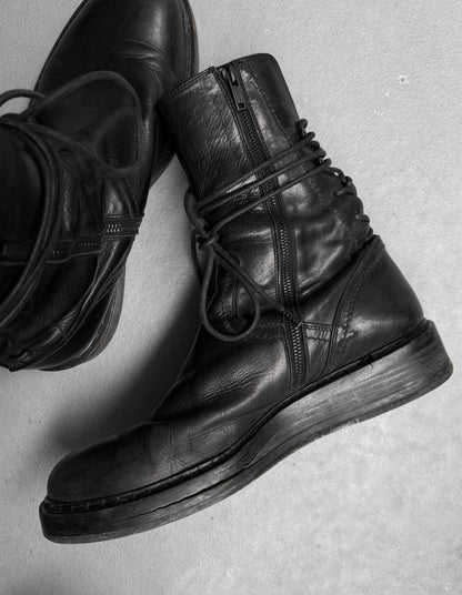 Ann Demeulemeester AW21 Black ‘Vitello’ Backlace Leather Boots