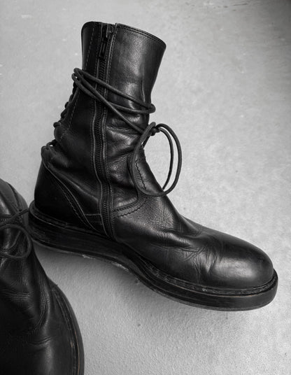 Ann Demeulemeester AW21 Black ‘Vitello’ Backlace Leather Boots