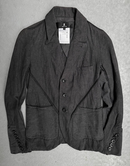 Dark gray jacket with button details on a light gray background