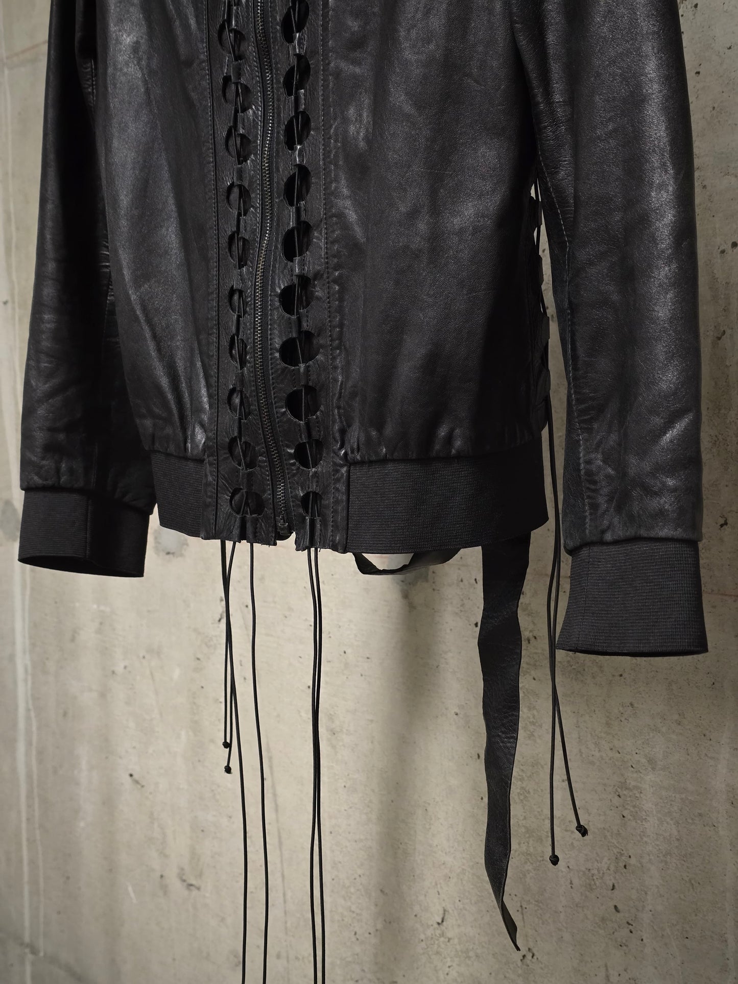 *SAMPLE* Helmut Lang SS01 Bungee Cord Cut Out Lambskin Leather Jacket