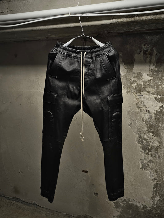 Rick Owens AW19 "LARRY" Lambskin Leather Stretch Cargo Joggers | Archive Fashion Toronto