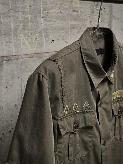 Undercover SS03 "SCAB" Military Green Embroidered Patch Short Sleeve Shirt