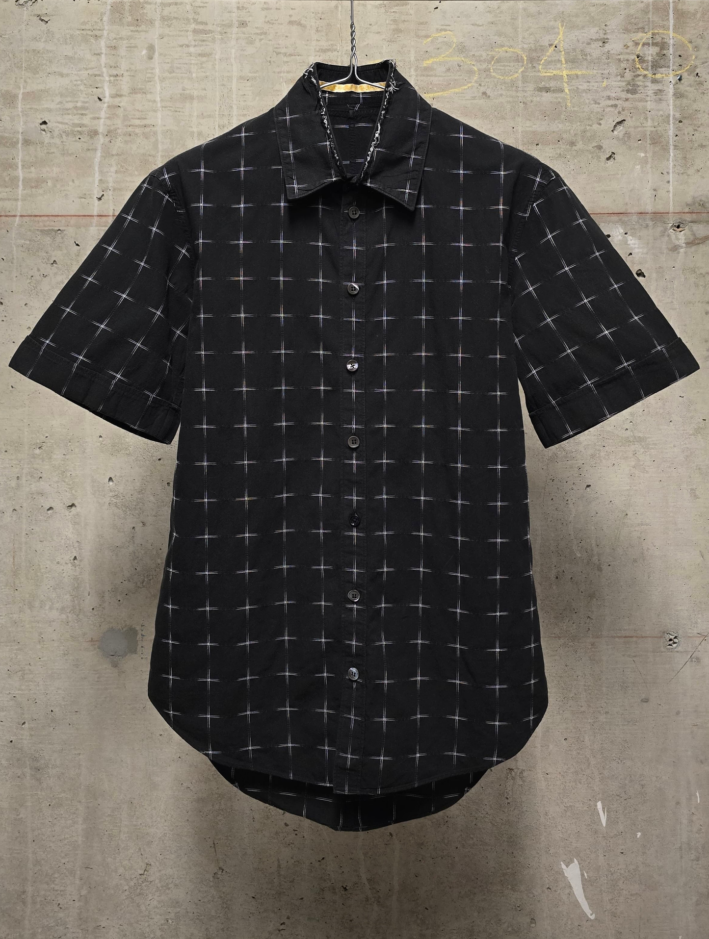 Carol Christian Poell 00s Threaded Check Pattern Black Short Sleeve Button-Up Shirt