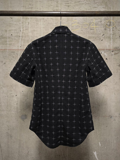 Carol Christian Poell 00s Threaded Check Pattern Black Short Sleeve Button-Up Shirt