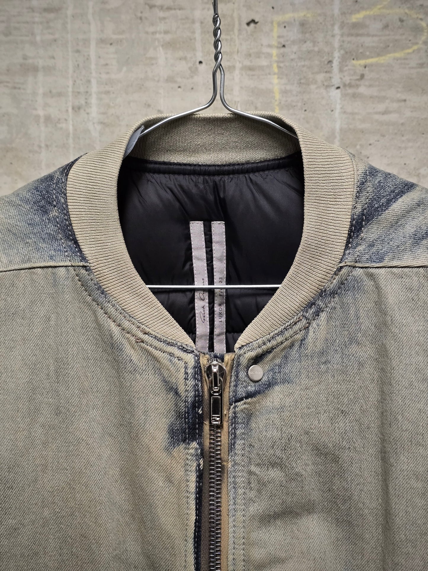Rick Owens AW23 "LUXOR" PEARL ACID DEGRADE Jumbo Peter Flight Padded Denim Jacket