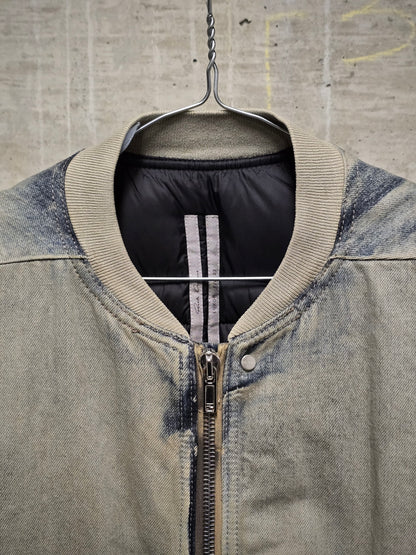 Rick Owens AW23 "LUXOR" PEARL ACID DEGRADE Jumbo Peter Flight Padded Denim Jacket