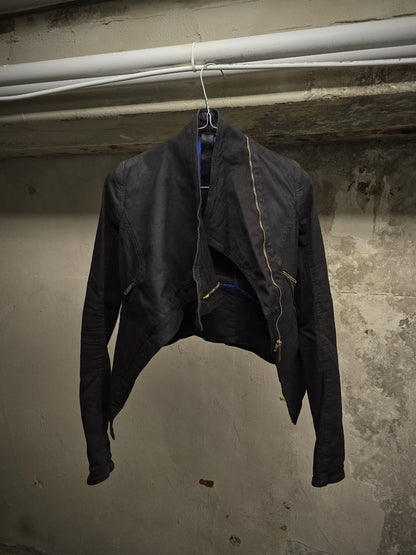 Gareth Pugh Early 00s Asymmetric Zip Mock Neck Denim Jacket