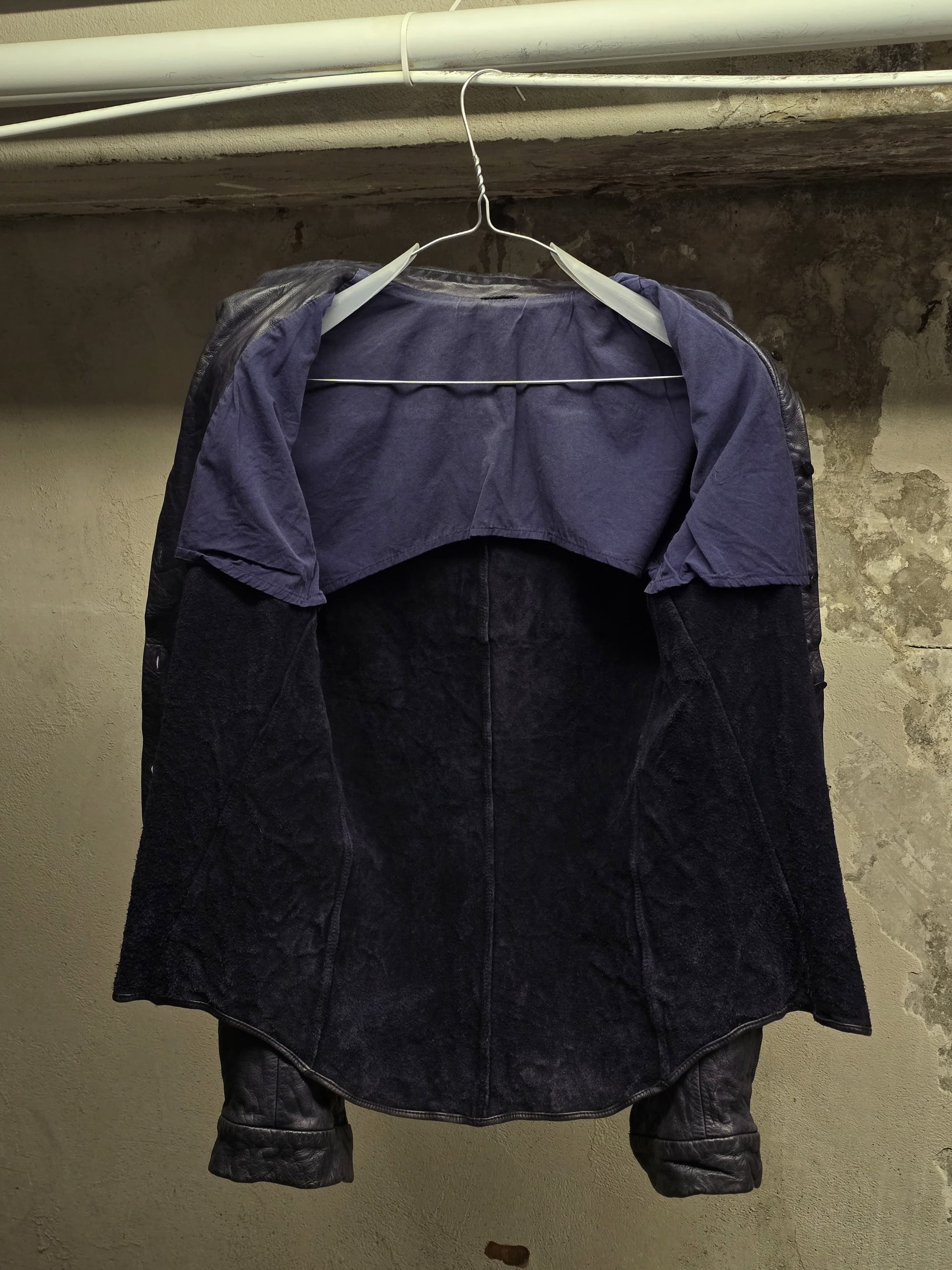 Carpe Diem 00s Object-dyed Indigo Washable Cowhide Leather Shirt detail | DRIEW GARMENTS