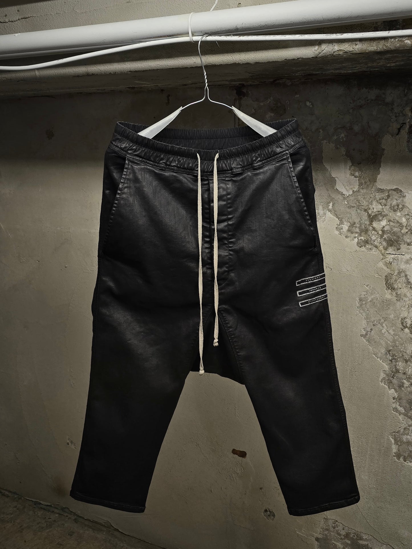 Rick Owens DRKSHDW SS18 "DIRT" BLACK WAX Drop-crotch Capris | Archive Fashion Toronto