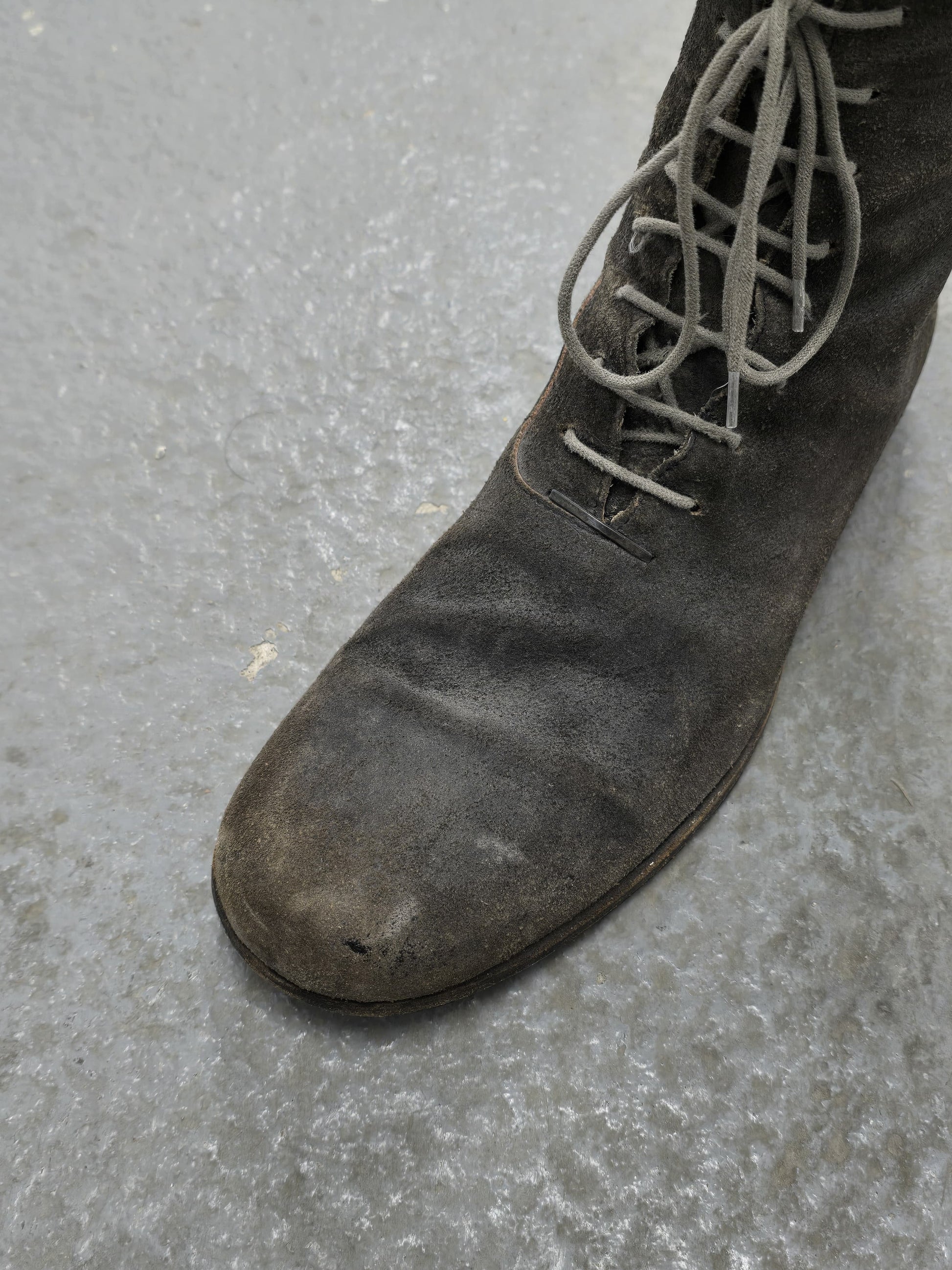 m.a+ by Maurizio Amadei 2010s Tall Lace-up Reverse Cow Leather Gothic Boots detail | DRIEW GARMENTS