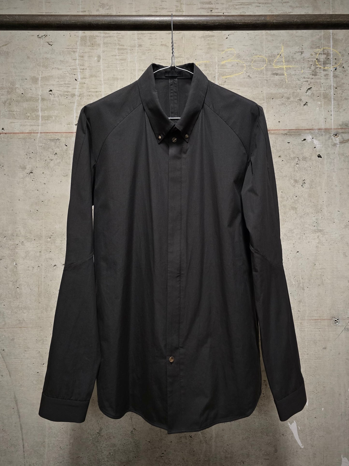 DEVOA Charcoal Grey Anatomical Oxford Button Down Collar Zip Shirt
