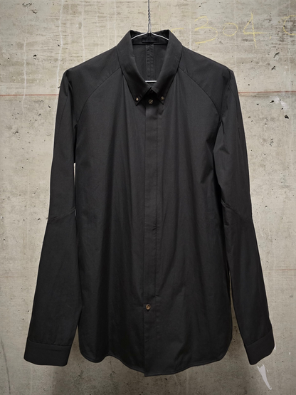 DEVOA Charcoal Grey Anatomical Oxford Button Down Collar Zip Shirt