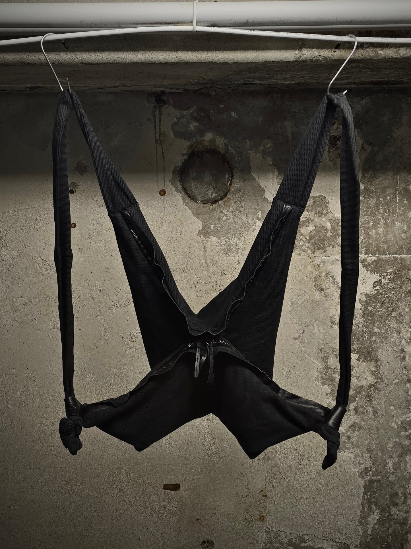 DAMIR DOMA SILENT by DAMIR DOMA 2010s Washed Black Cotton Canvas Zipper X-Back Pack | Archive Fashion Toronto