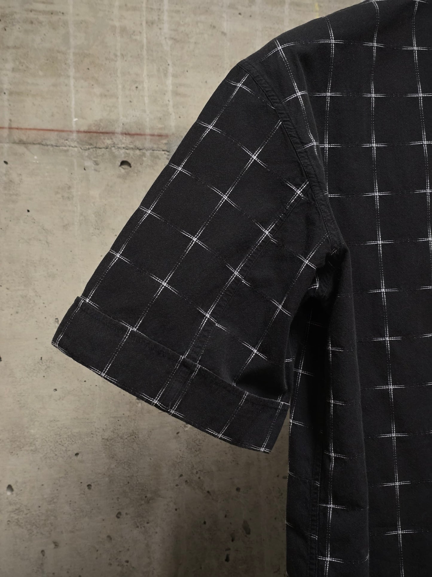 Carol Christian Poell 00s Threaded Check Pattern Black Short Sleeve Button-Up Shirt