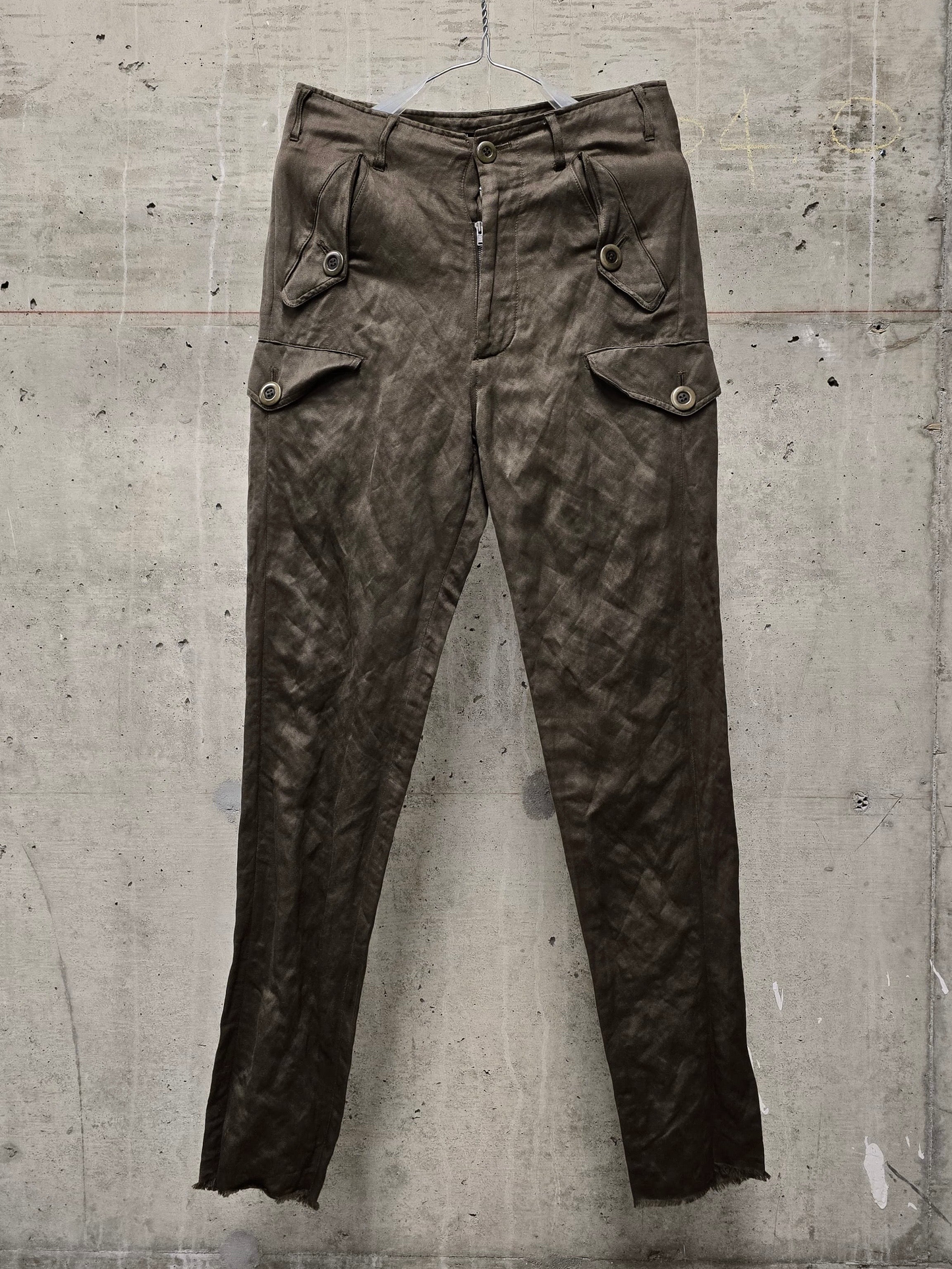 Julius_7 SS07 "UNDERWORLD;" Khaki Undulated Rayon Military Cargo Pants
