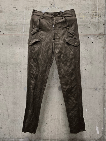 Julius_7 SS07 "UNDERWORLD;" Khaki Undulated Rayon Military Cargo Pants