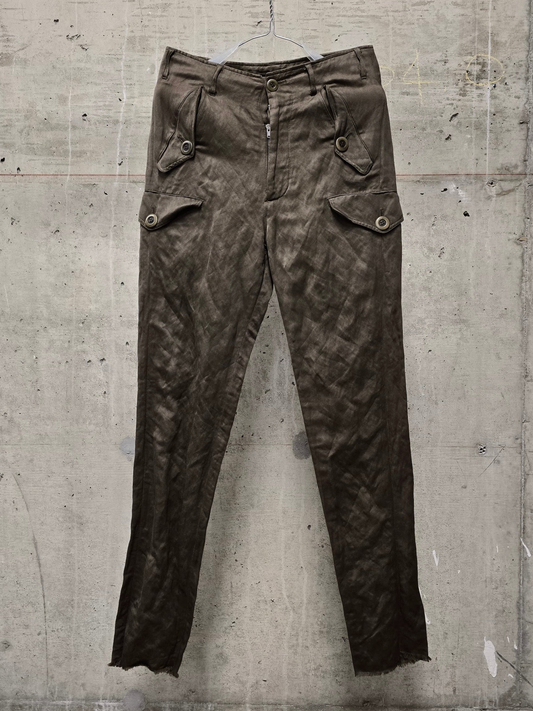 Julius_7 SS07 "UNDERWORLD;" Khaki Undulated Rayon Military Cargo Pants