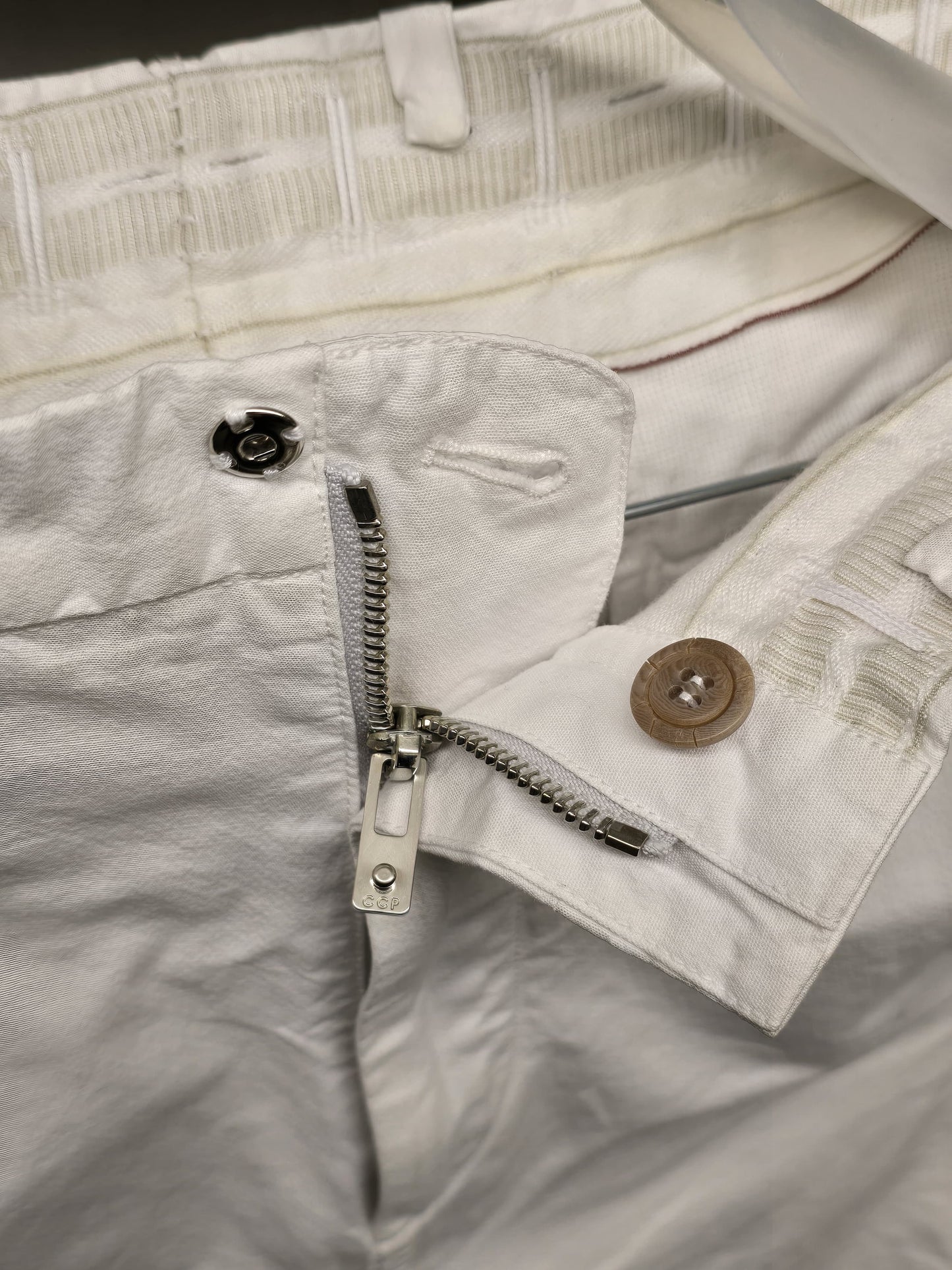 Carol Christian Poell 'PM/2671OD-IN BETWEEN/2' Object-dyed Visible Meltlock Front Zip Trousers detail | DRIEW GARMENTS