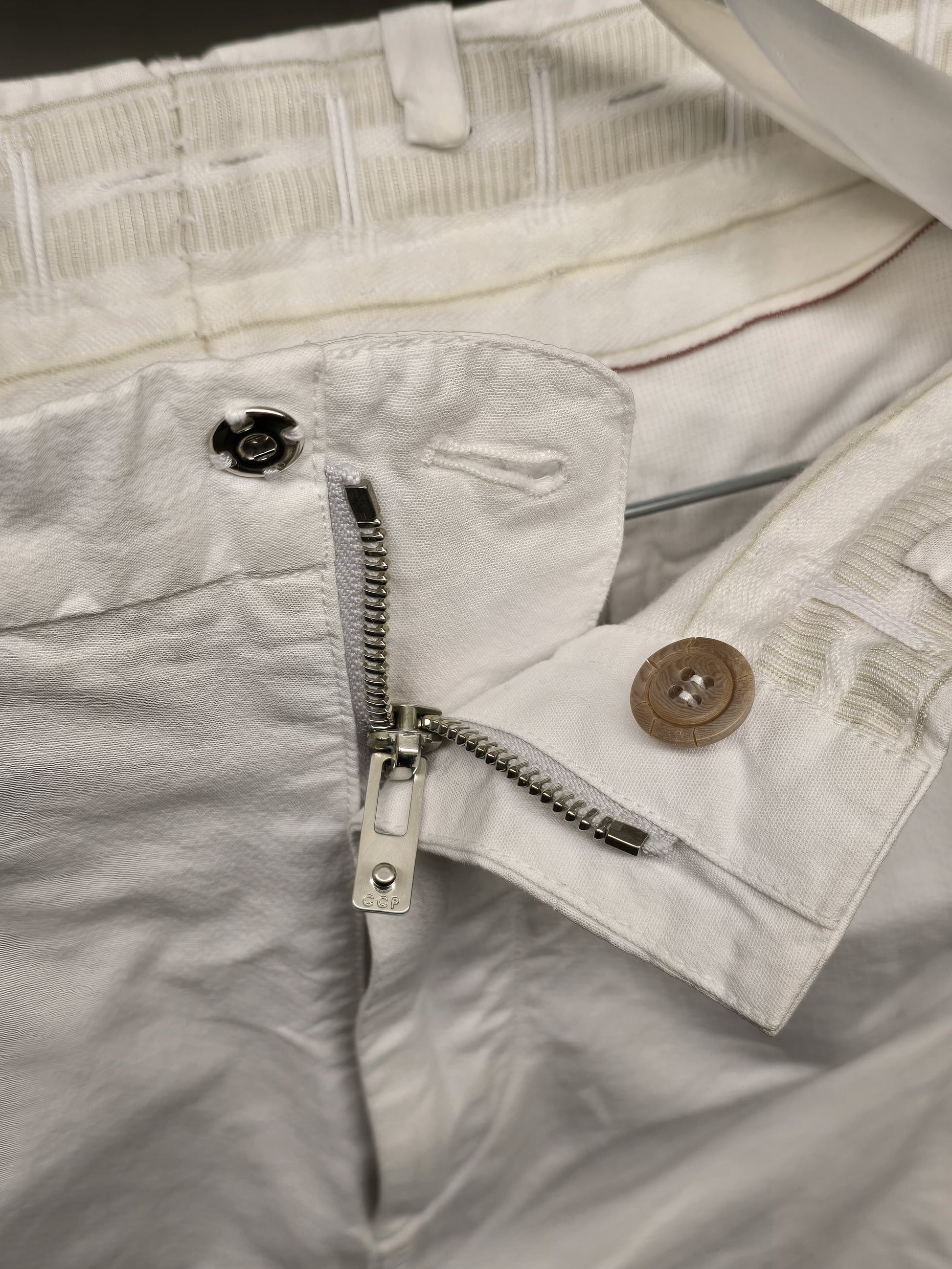 Carol Christian Poell 'PM/2671OD-IN BETWEEN/2' Object-dyed Visible Meltlock Front Zip Trousers detail | DRIEW GARMENTS