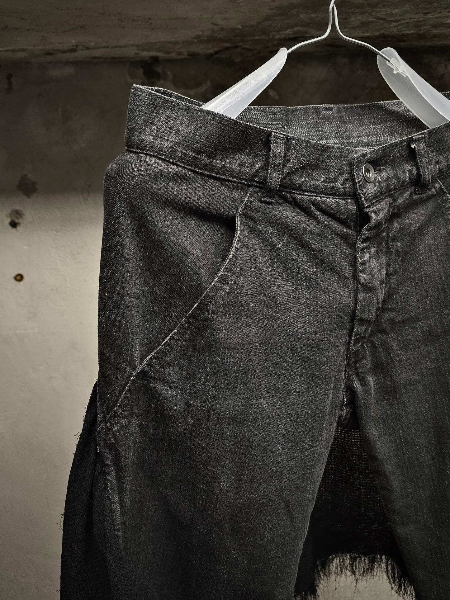 Gareth Pugh AW10-11 Charcoal Grey Back Frayed Skirt Layered Skinny Denim