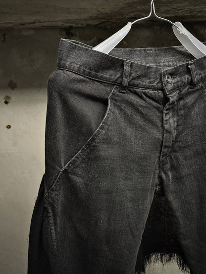Gareth Pugh AW10-11 Charcoal Grey Back Frayed Skirt Layered Skinny Denim