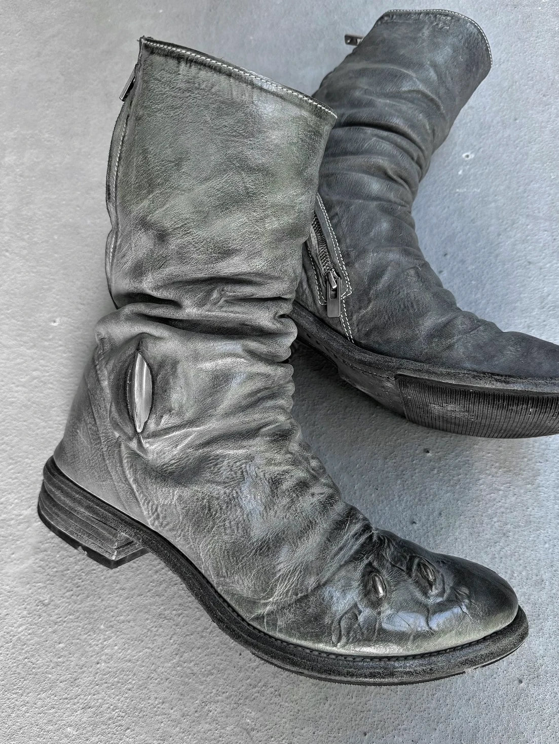 Carol Christian Poell ‘AM/2687P ROOMS-PTC/08’ Titanium Prosthetic Tornado Zip Boots