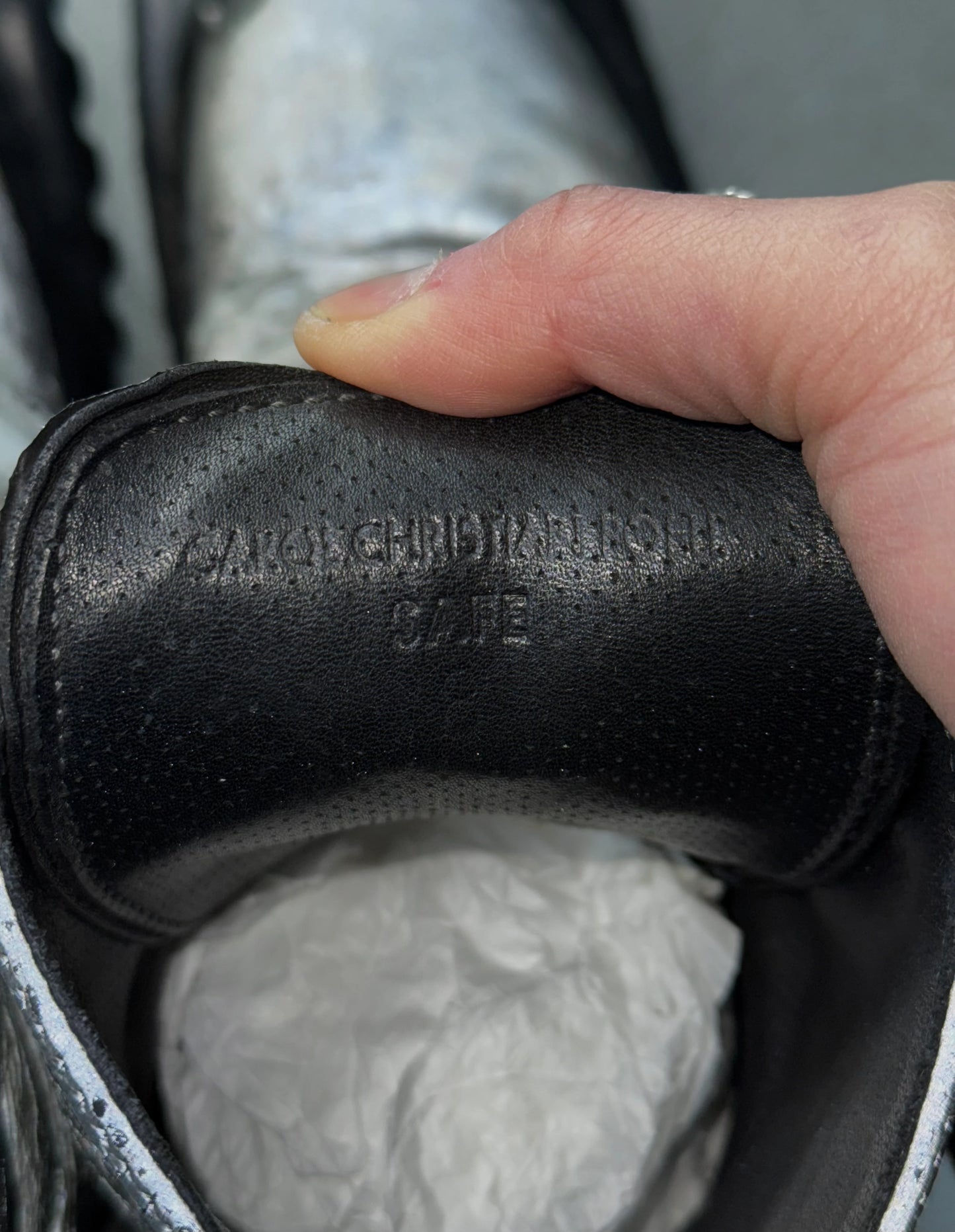 Carol Christian Poell ‘AM/2759P-IN XDERMA-PTC/010’ Reflective Kangaroo Leather Spur-Biter Prosthetic Buckle Drip Boots