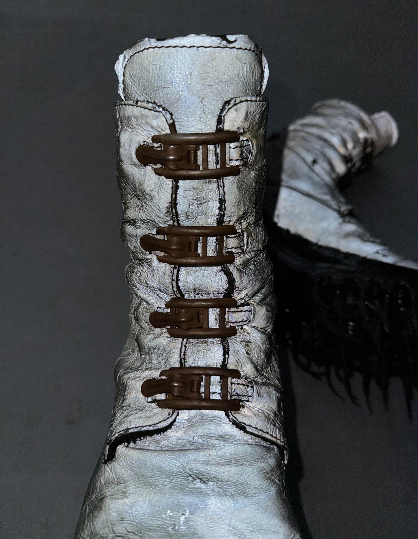 Carol Christian Poell ‘AM/2759P-IN XDERMA-PTC/010’ Reflective Kangaroo Leather Spur-Biter Prosthetic Buckle Drip Boots