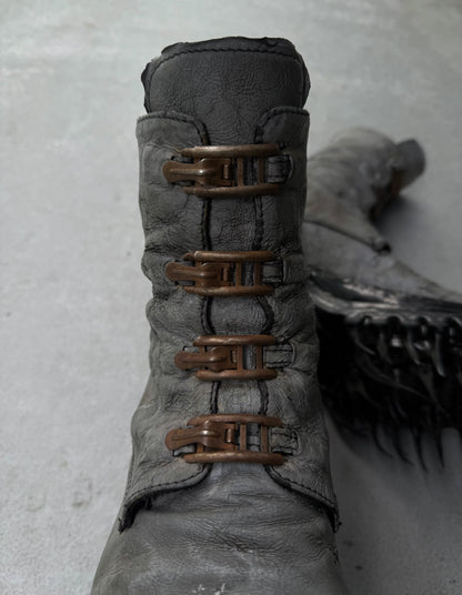 Carol Christian Poell ‘AM/2759P-IN XDERMA-PTC/010’ Reflective Kangaroo Leather Spur-Biter Prosthetic Buckle Drip Boots