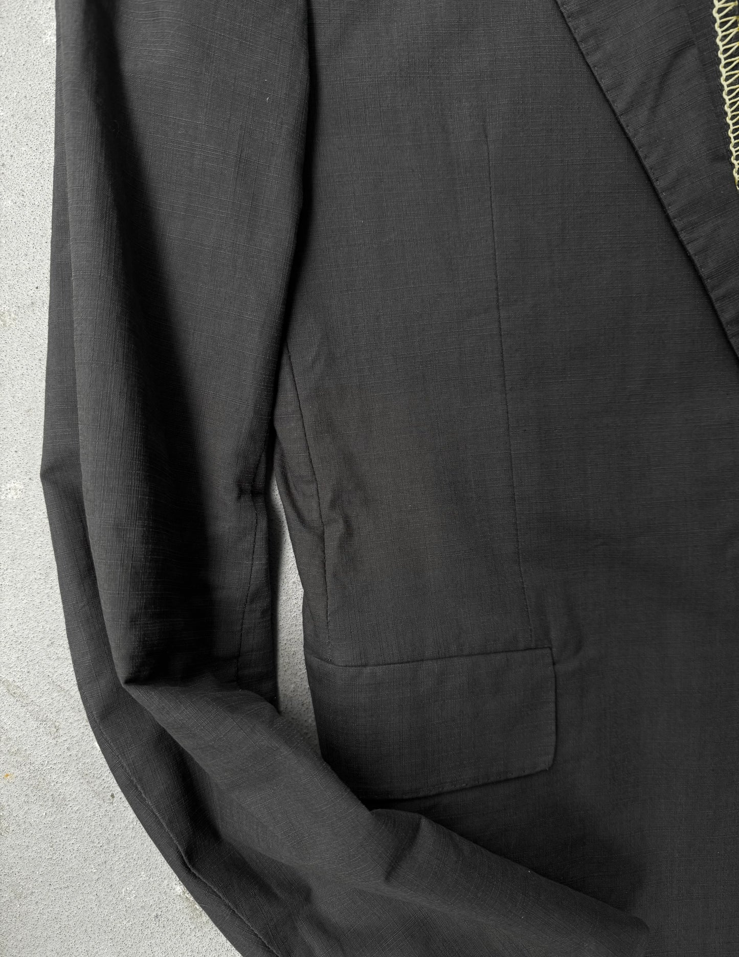 Close-up of a black jacket on a light gray background