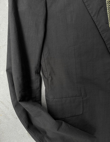 Close-up of a black jacket on a light gray background