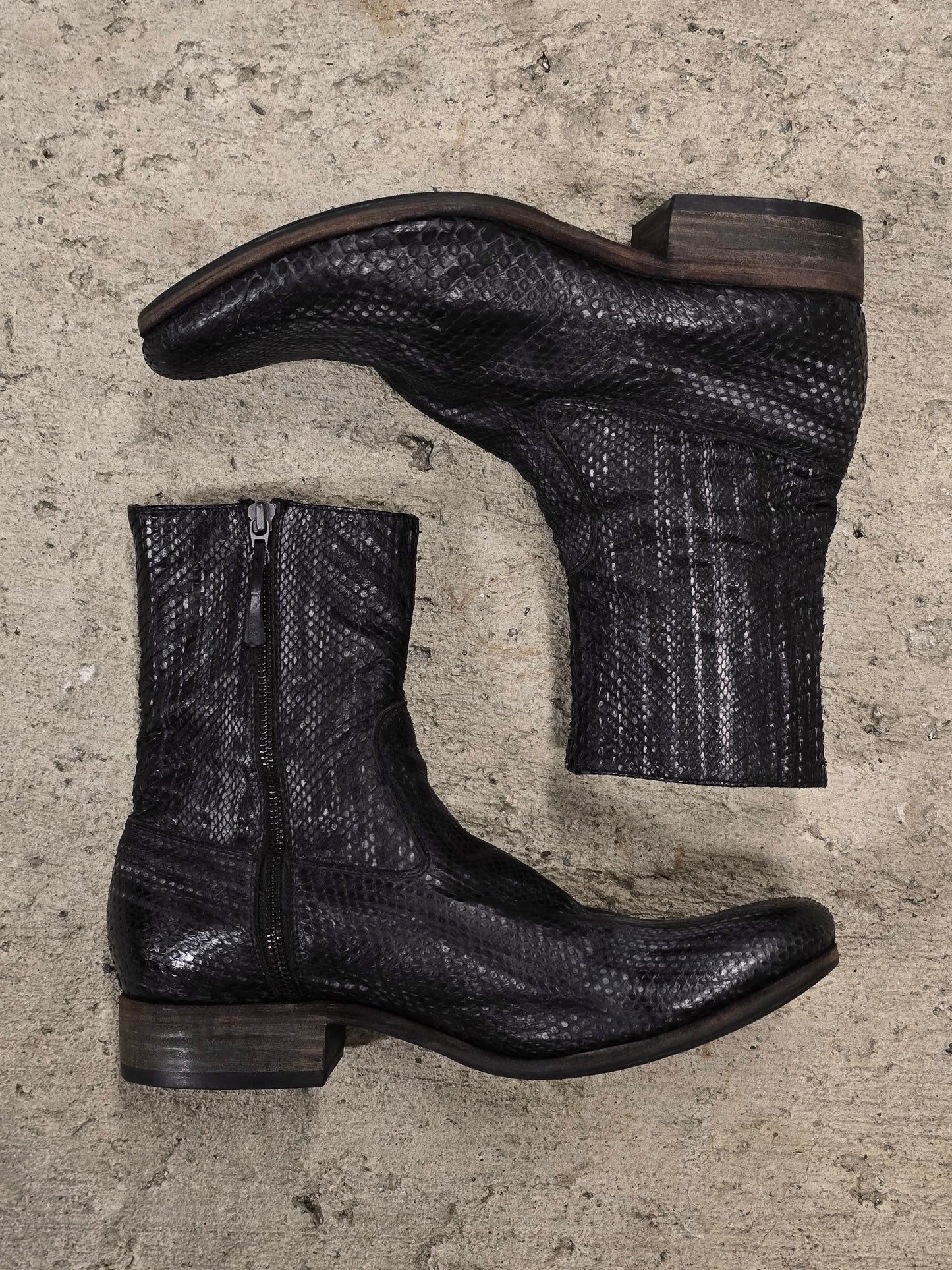 Carpe Diem Ealry 00s Striped Snakeskin Leather Side Zip Boots