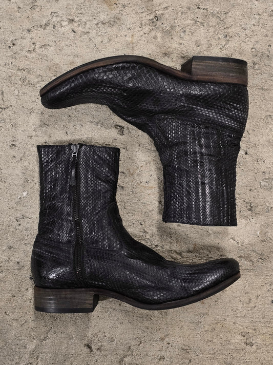 Carpe Diem Ealry 00s Striped Snakeskin Leather Side Zip Boots