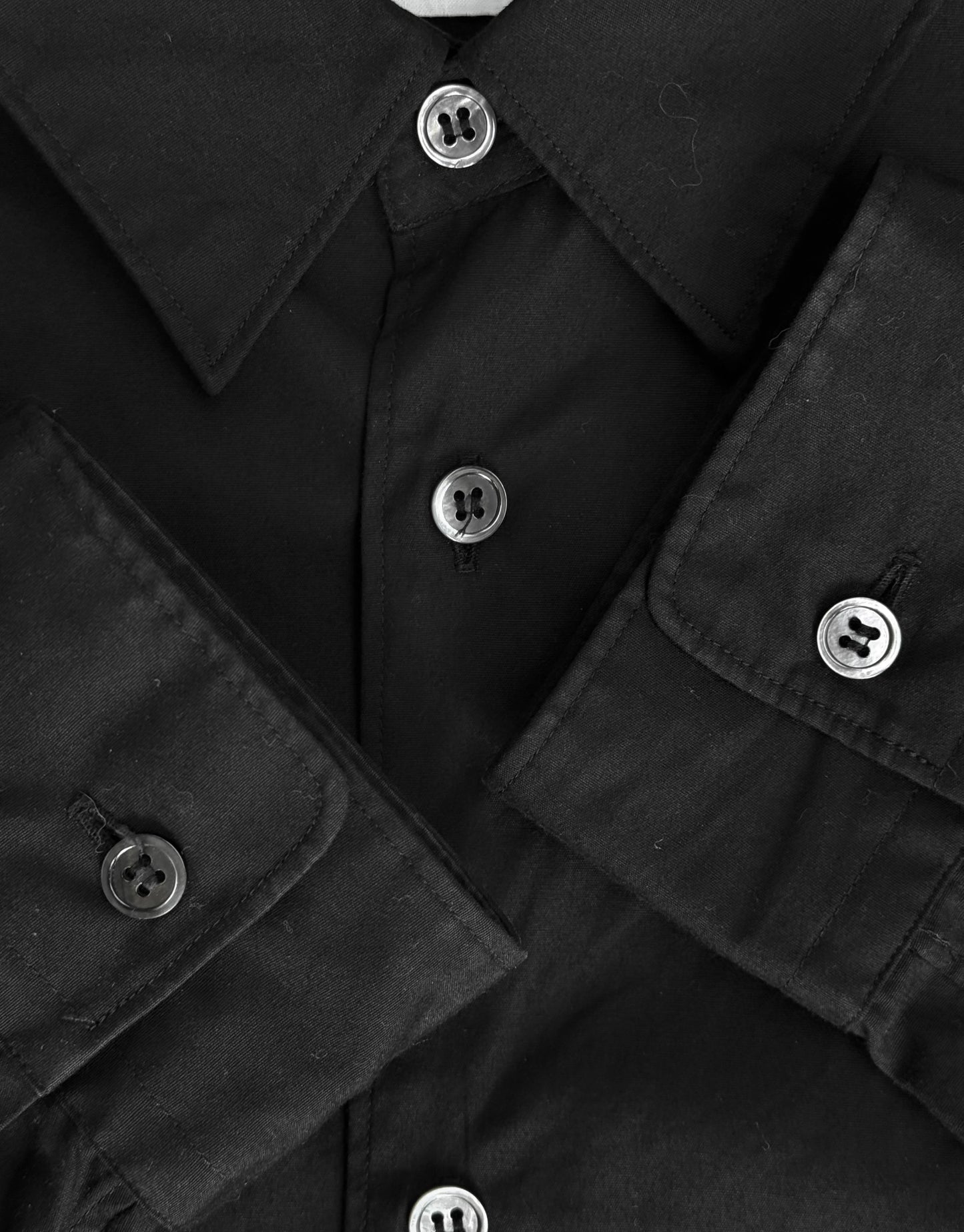 Close-up of a black jacket with button details