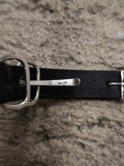 m.a+ 'A-F2BL1 GR 2.0' .925 Silver Cross Studded Cow Leather Wristband
