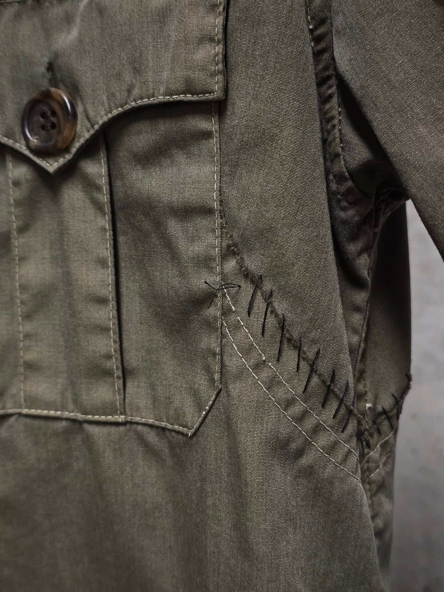 Undercover SS03 "SCAB" Military Green Embroidered Patch Short Sleeve Shirt