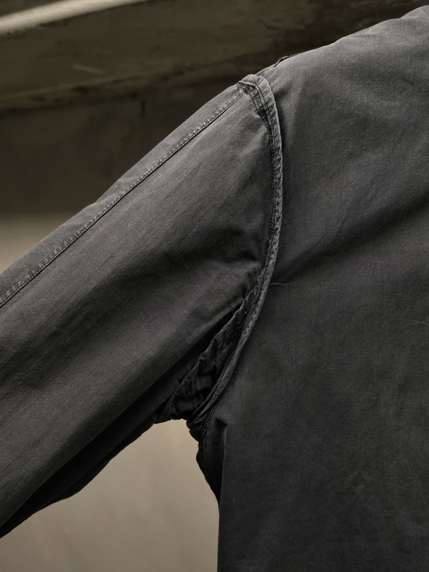 The Viridi-Anne Washed Charcoal Grey Pleated Button-Up Shirt detail | DRIEW GARMENTS