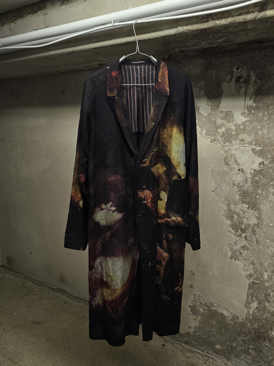 Yohji Yamamoto POUR HOMME SS24 Renaissance Painting Print Linen Coat | Archive Fashion Toronto