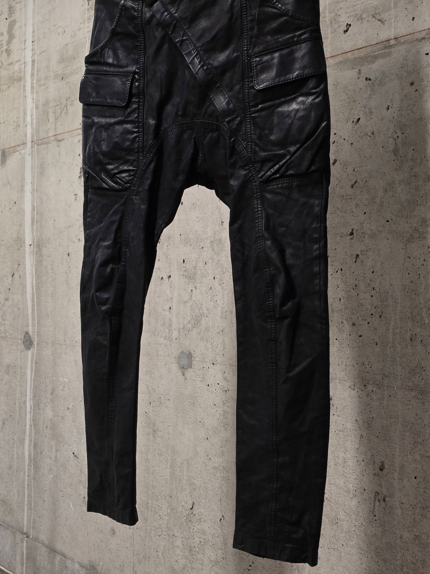 Alexandre Plokhov 2010s Asymmetrical Drop-crotch Calfskin Nubuck Leather Cargo Pants