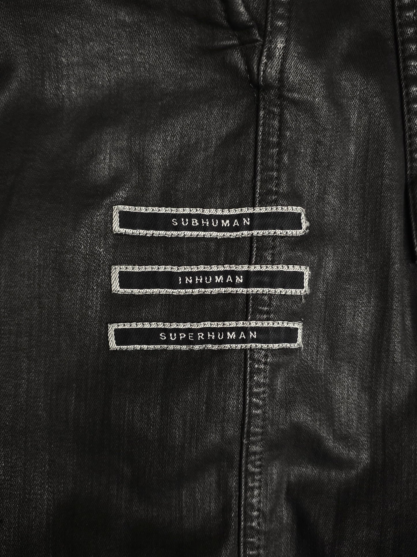 Rick Owens DRKSHDW SS18 "DIRT" BLACK WAX Drop-crotch Capris detail | DRIEW GARMENTS