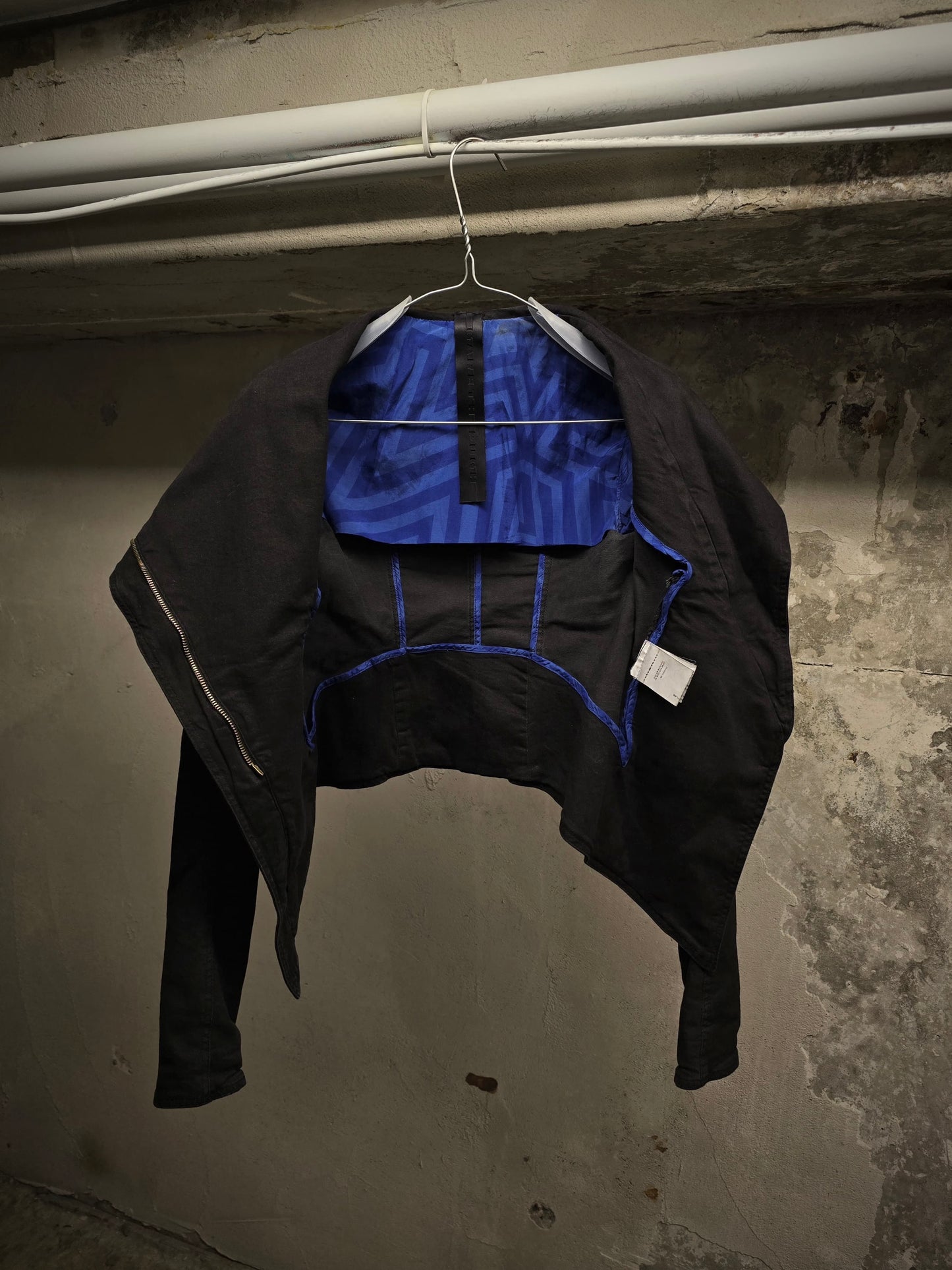 Gareth Pugh Early 00s Asymmetric Zip Mock Neck Denim Jacket