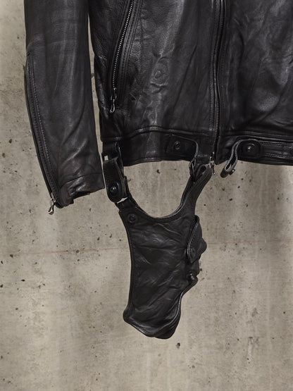 Julius_7 SS10 “neurbanvölker;” Dark Brown Gas-Mask Holster Lambskin Leather Jacket