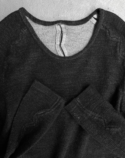 Close-up of a dark-colored garment with a textured surface