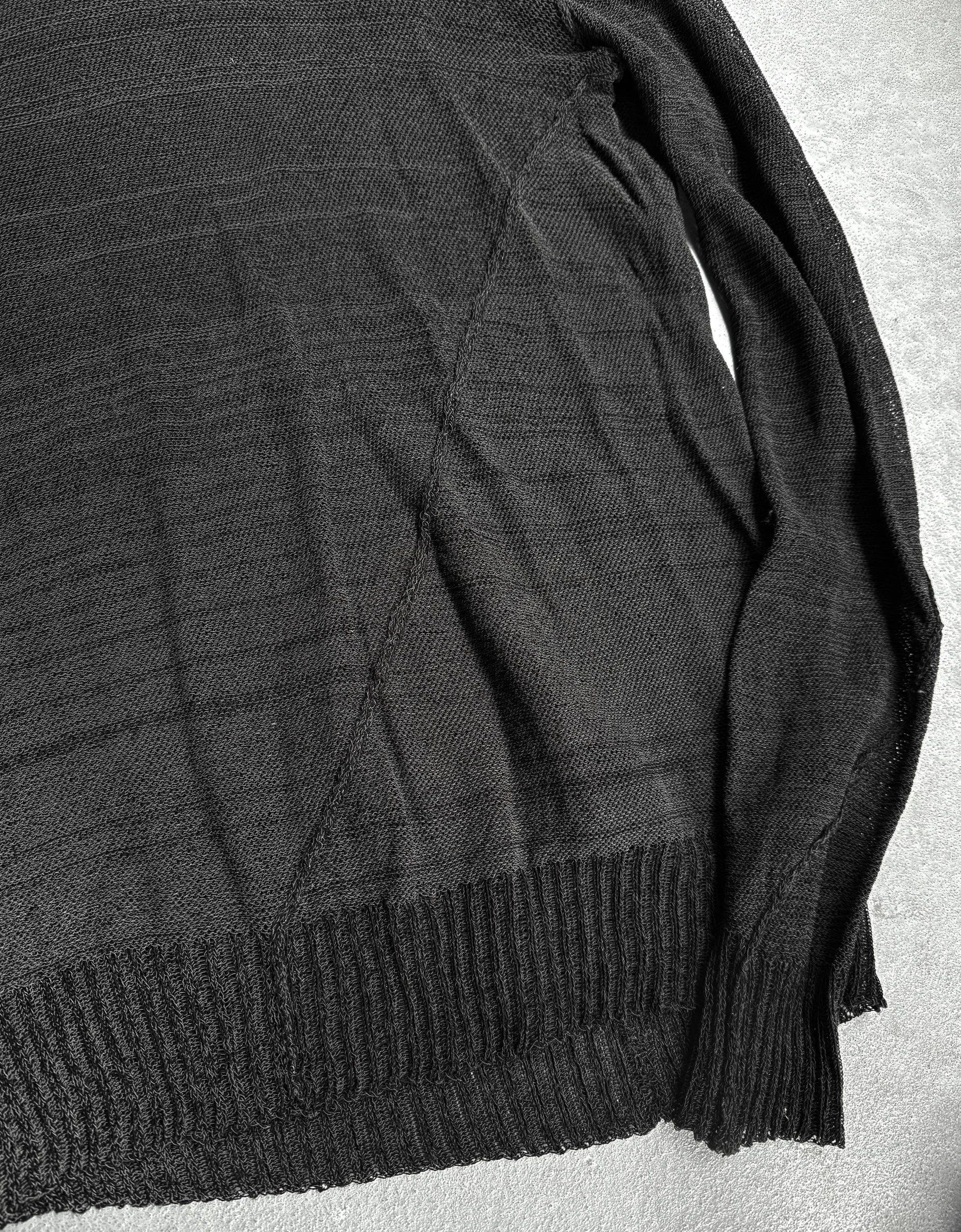 Close-up of a dark gray sweater on a light gray background