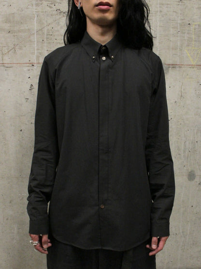 DEVOA Charcoal Grey Anatomical Oxford Button Down Collar Zip Shirt